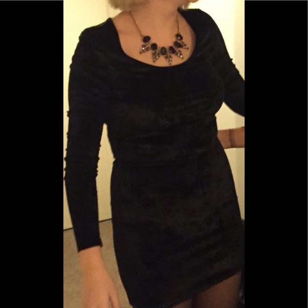 Black crushed velvet dress